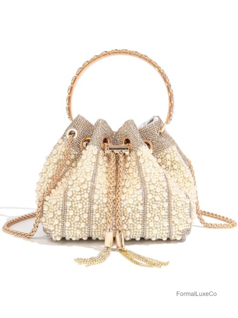 Pearl Clutch Purse Vintage Rhinestone Bucket Evening Bag Crossbody Handbag